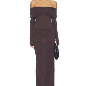 SKIMS Sheer Modal Off The Shoulder Long Dress - Phoenix